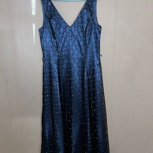 Adrianna Papell Navy Diamond Pattern Maxi Dress